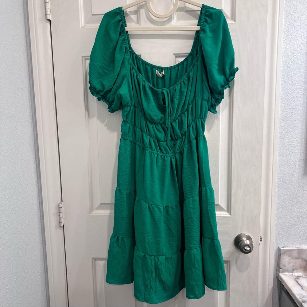 NWT Green Puff Sleeve Dress 2XL — Cottagecore Fairy Vibes Boho